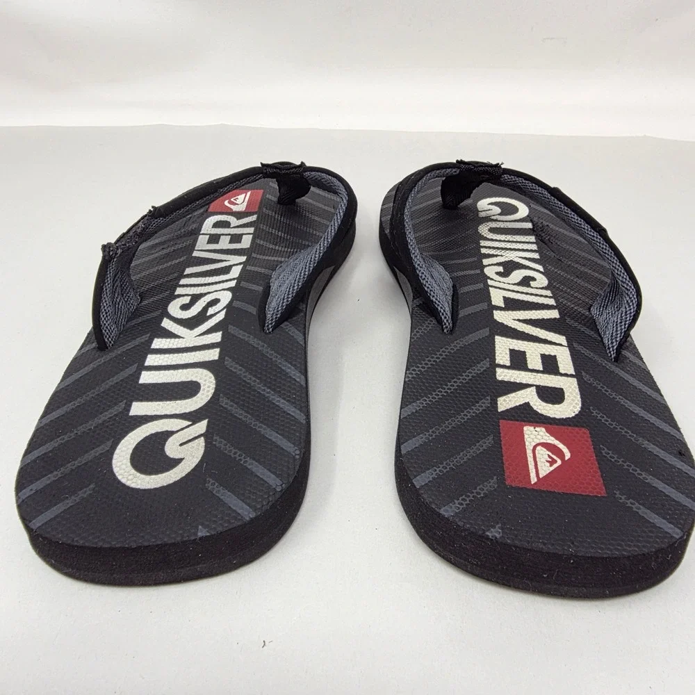 Quiksilver Flip Flop Sandals Mens 8.5 Black Grey Logo Thong Beach Shoes Fair